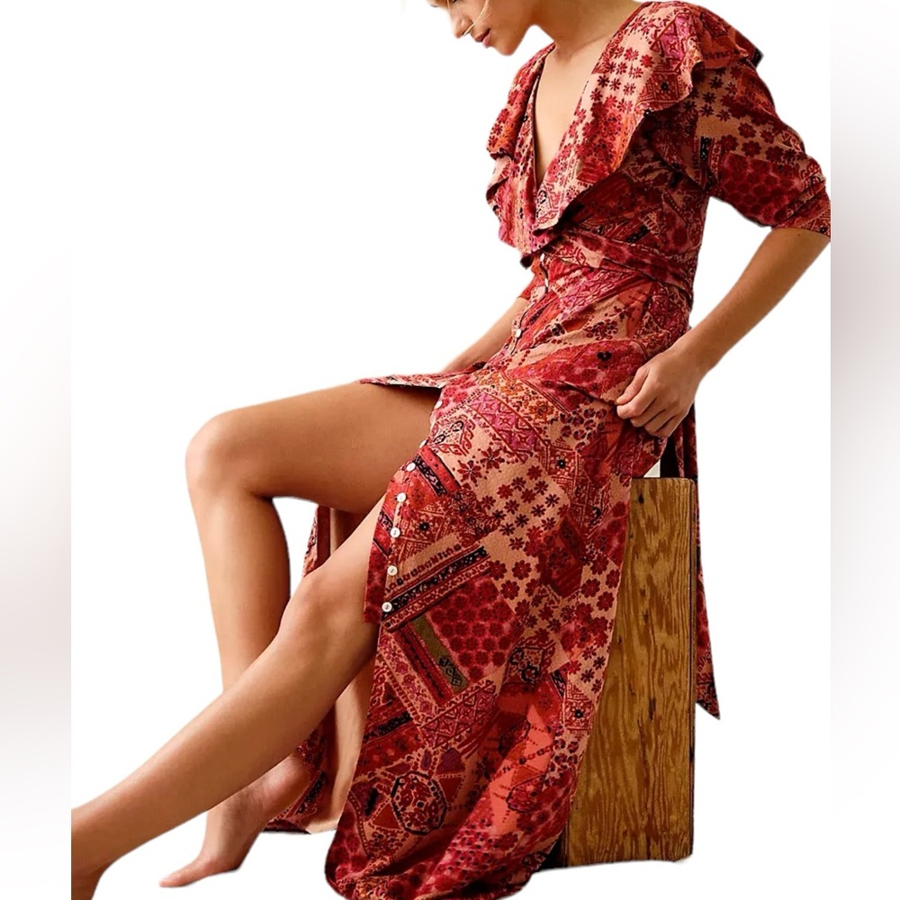 Free People Red Paisley Maxi Wrap Dress